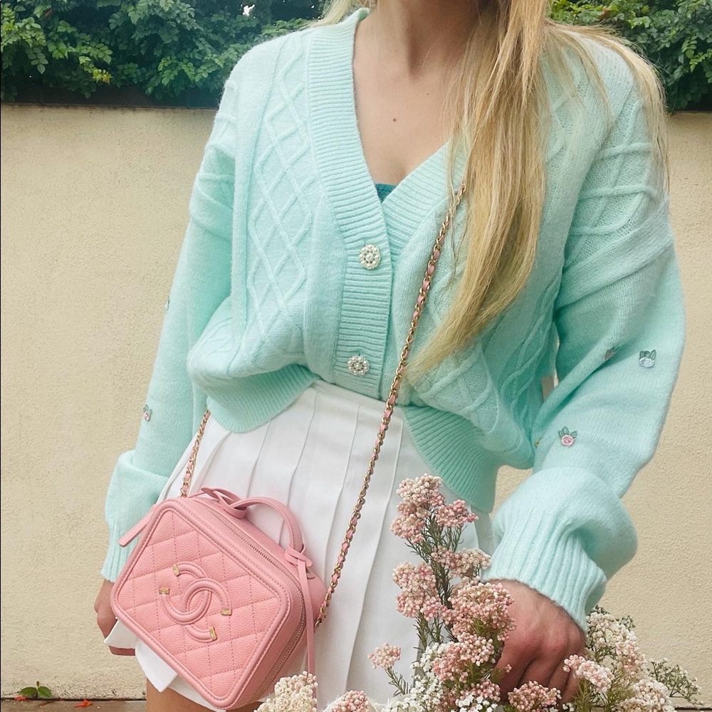Pastel Turquoise easter pearl button cardigan
